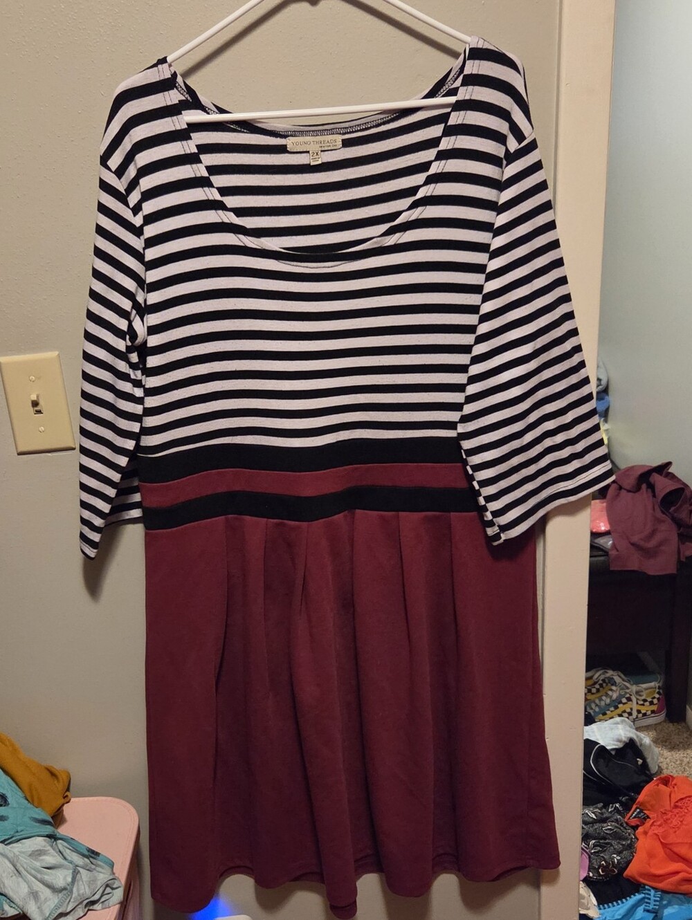 Young Threads Striped Top with Burgundy Skirt Dress
